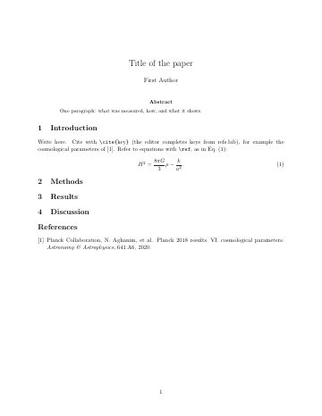 Page 1 of the Article template as it compiles in Papers