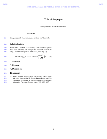 Page 1 of the CVPR 2027 template as it compiles in Papers