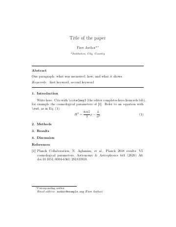 Page 1 of the Elsevier (elsarticle) template as it compiles in Papers