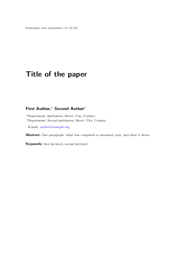 Page 1 of the JCAP template as it compiles in Papers