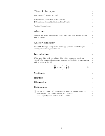Page 1 of the PLOS template as it compiles in Papers