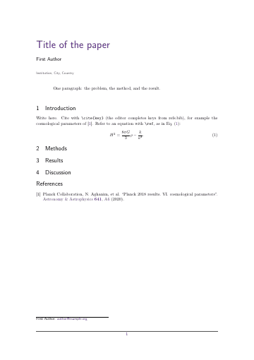 Page 1 of the Quantum template as it compiles in Papers
