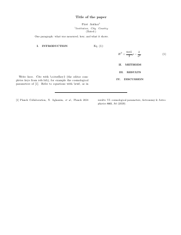 Page 1 of the RevTeX 4-2 template as it compiles in Papers